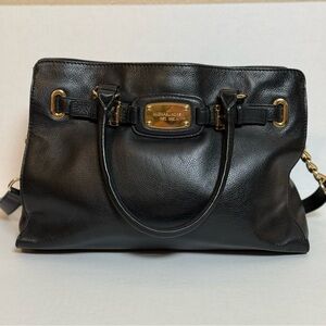 Michael Kors Black Pebbled Leather Satchel with Gold Hardware